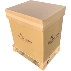 Container de briques de sciure de chêne densifiée sur une 1/2 palette